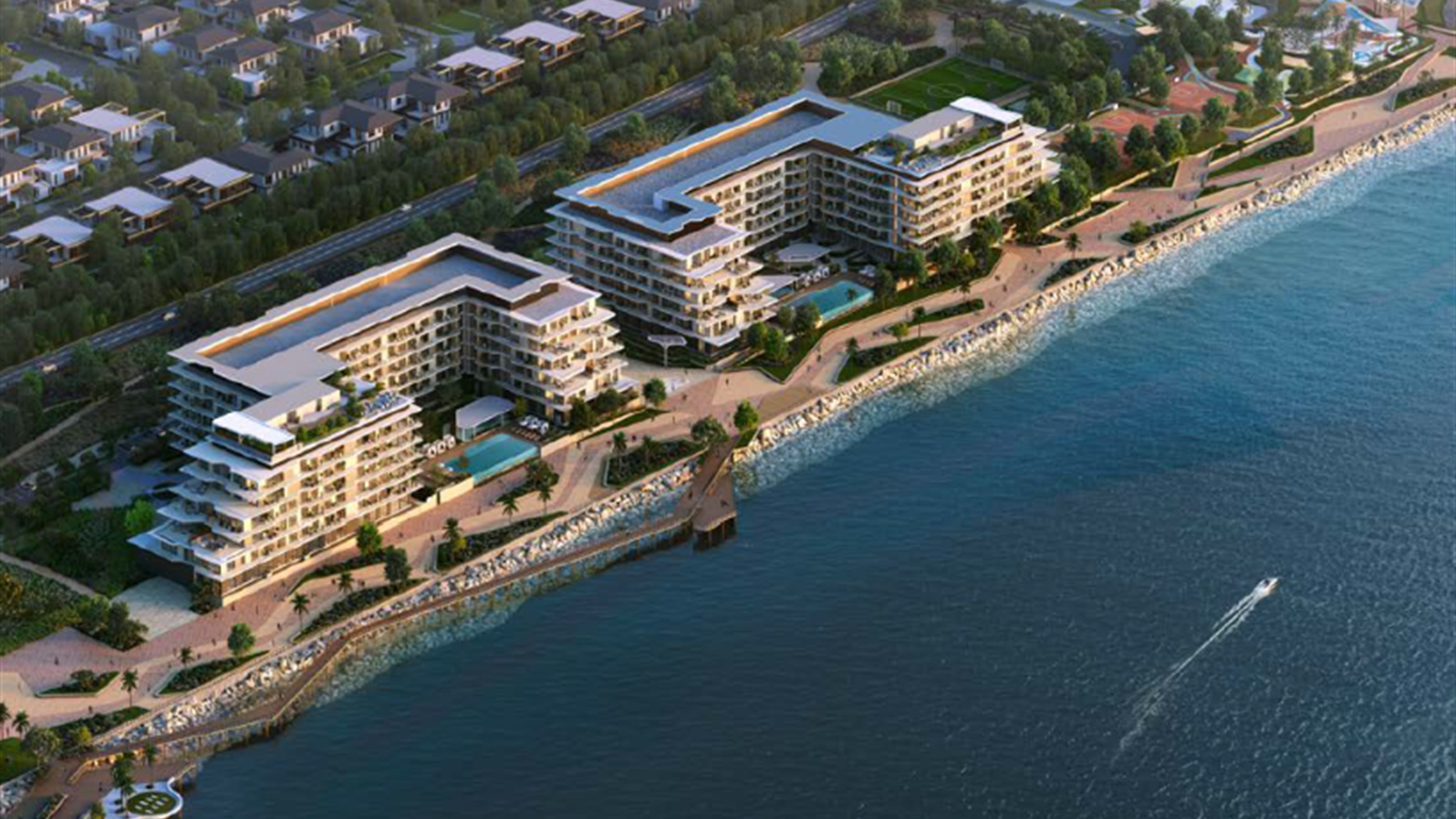 Sahil şeridinde premium rezidans kompleksi, kuşbakışı görünüm